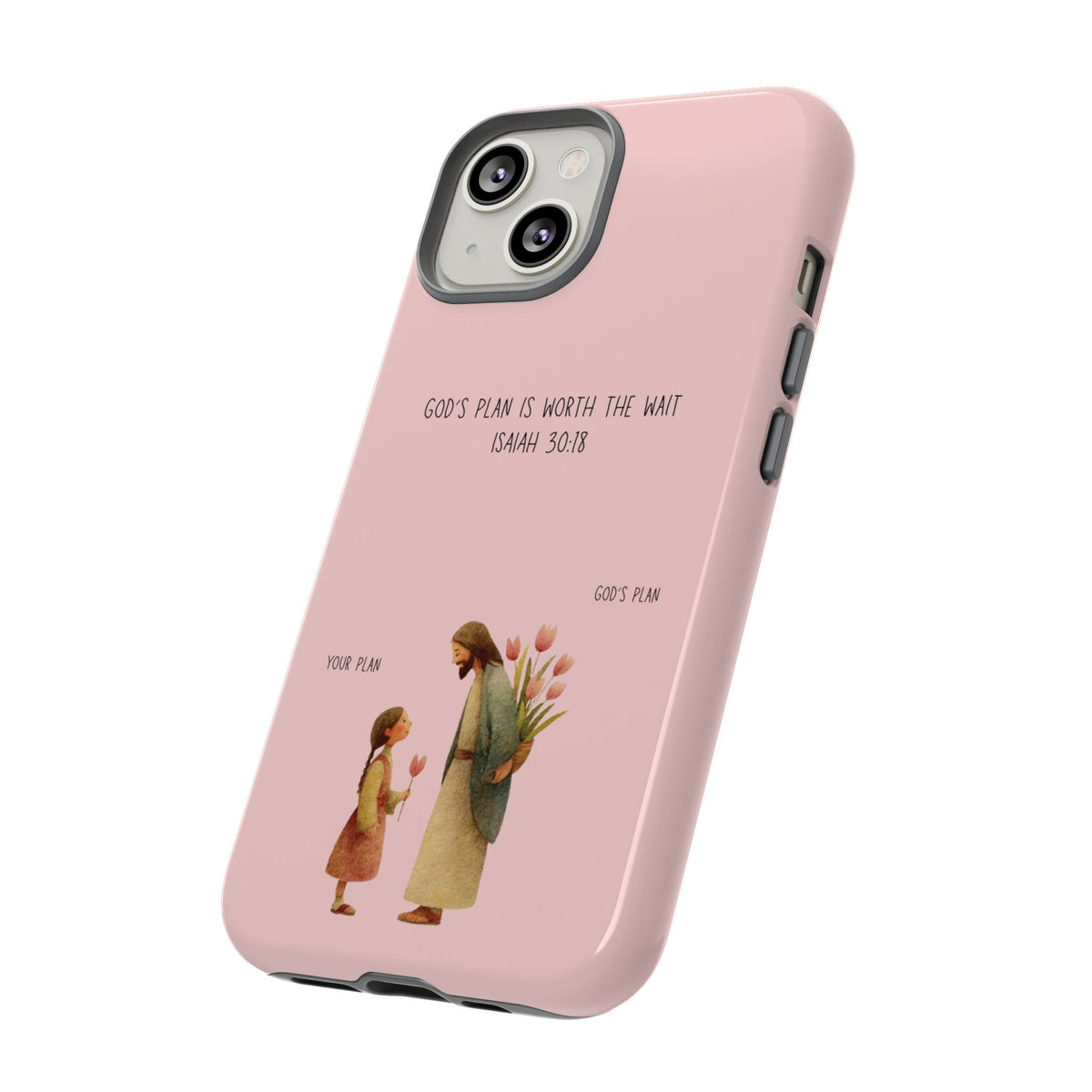 Christelijk telefoonhoesje Gods plan is beter roze mat