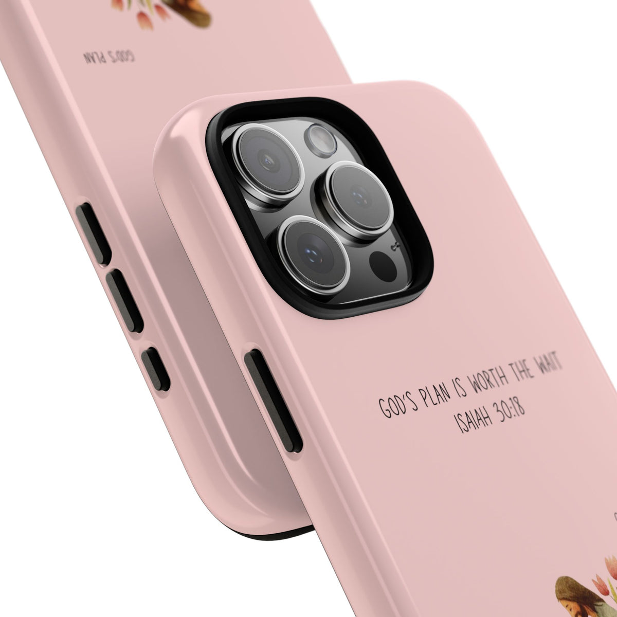 Christelijk telefoonhoesje Gods plan is beter roze mat