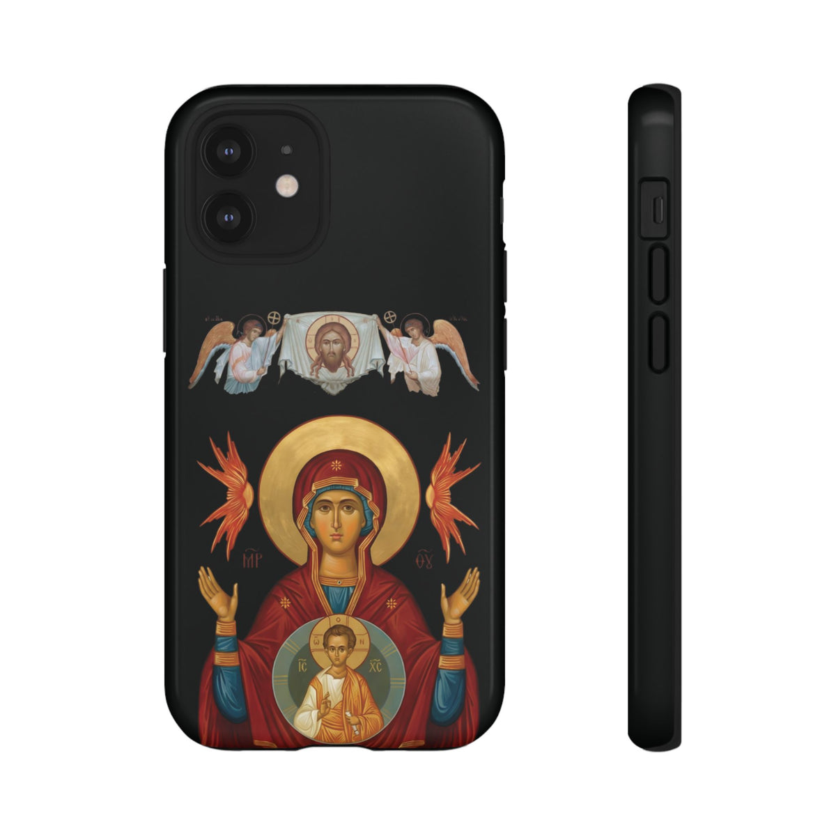 Christelijk telefoonhoesje De Heilige Maagd Maria zwart mat