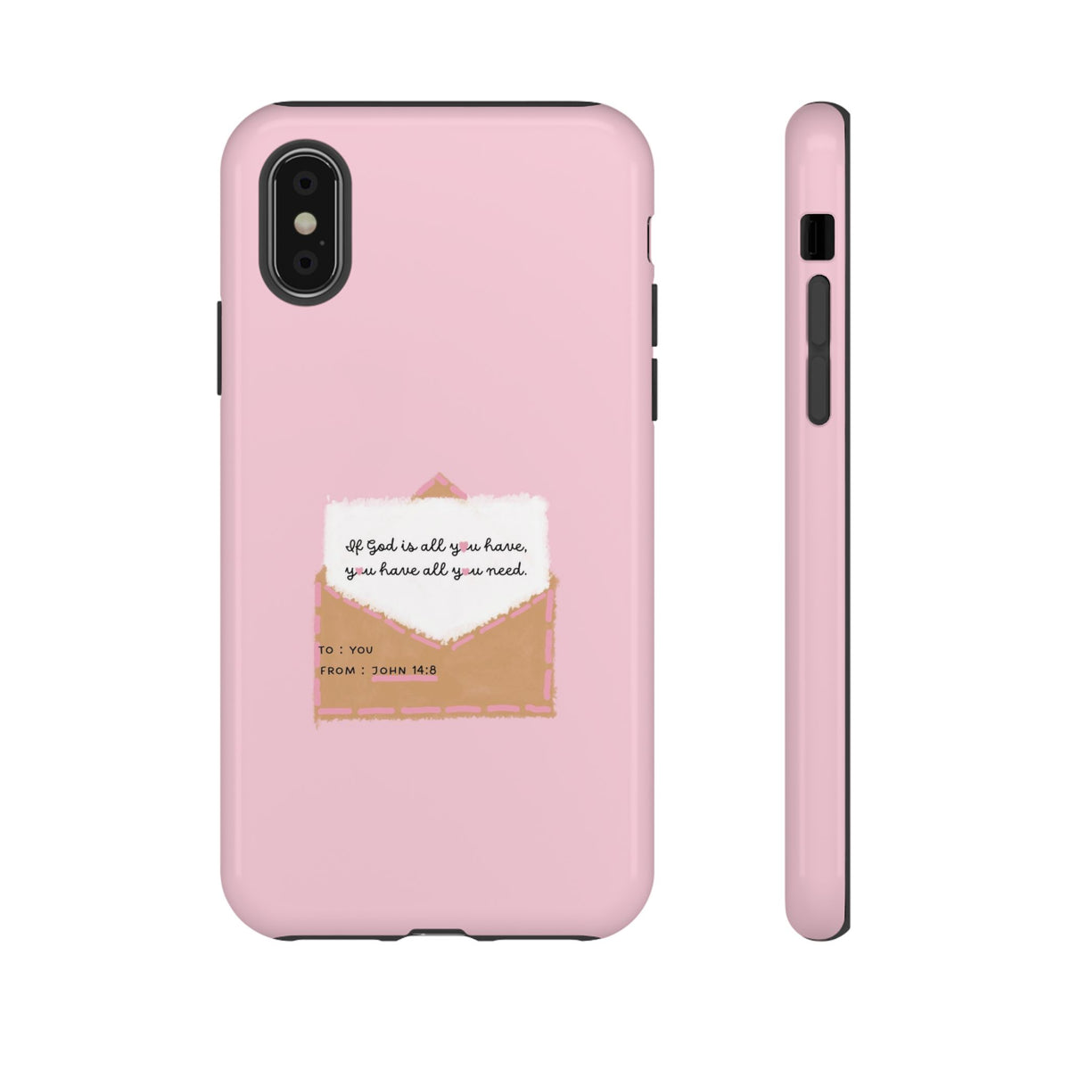 Christelijk telefoonhoesje God is alles wat je nodig hebt roze mat
