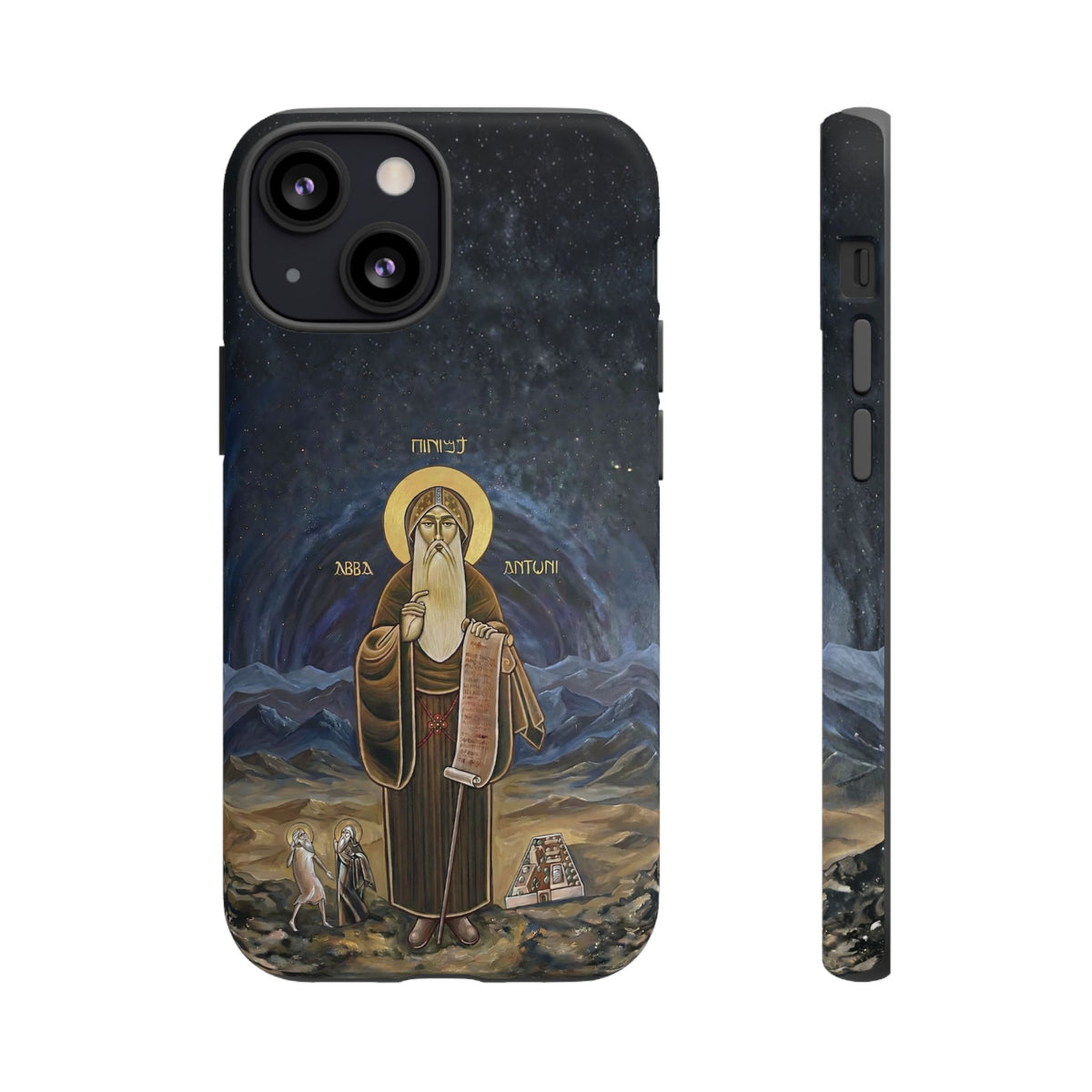 Christelijk telefoonhoesje Sint-Antonius de Grote donkerblauw mat