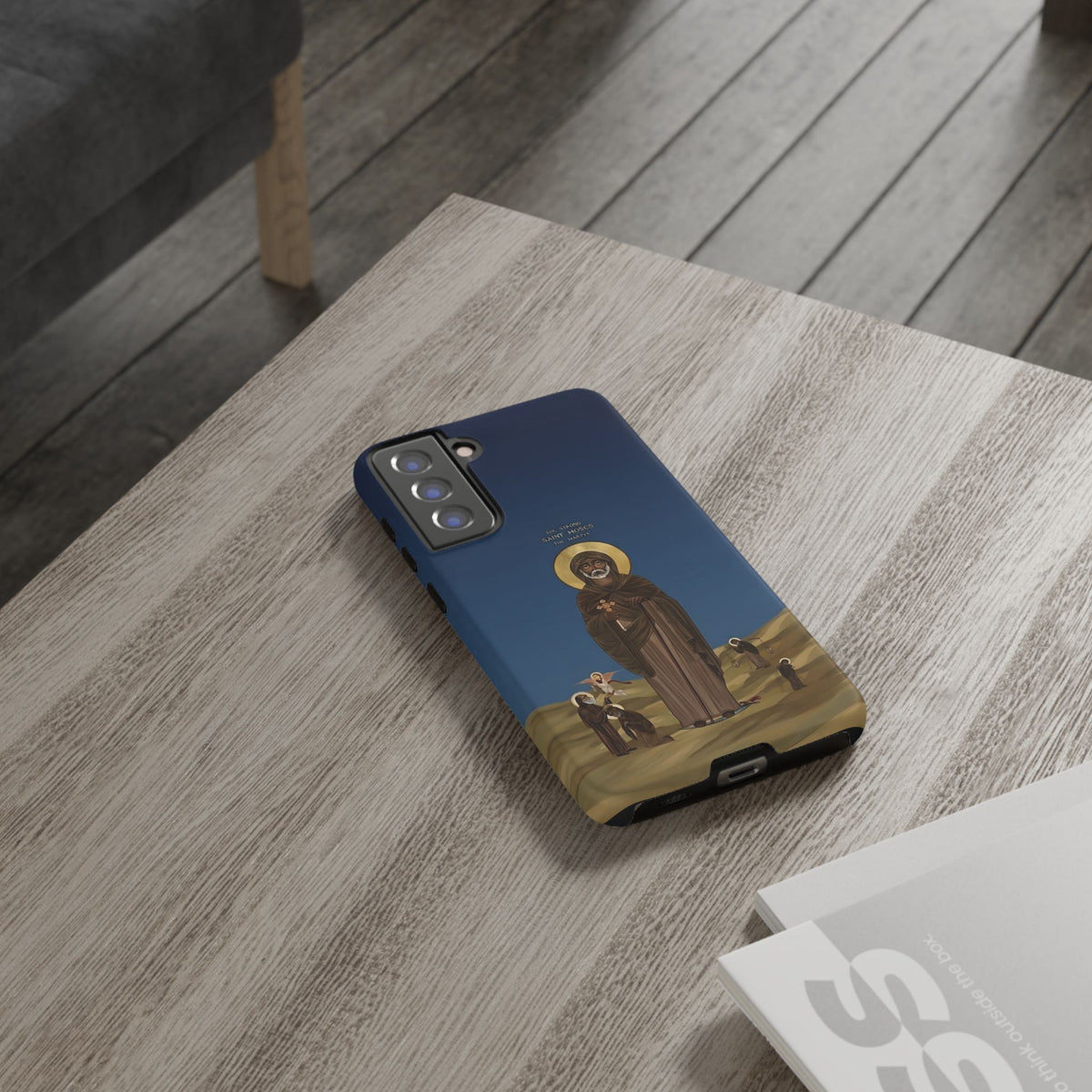 Christelijk telefoonhoesje Sint-Mozes de Sterke blauw mat