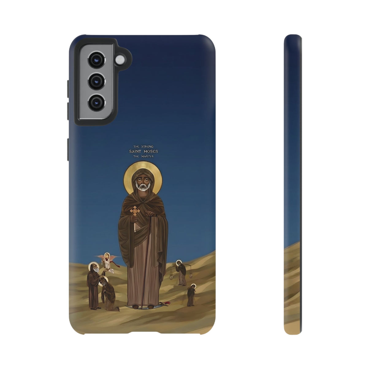 Christelijk telefoonhoesje Sint-Mozes de Sterke blauw mat