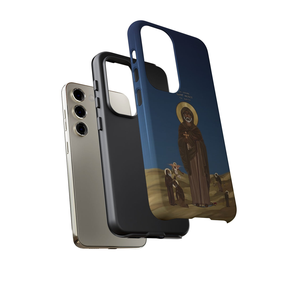 Christelijk telefoonhoesje Sint-Mozes de Sterke blauw mat