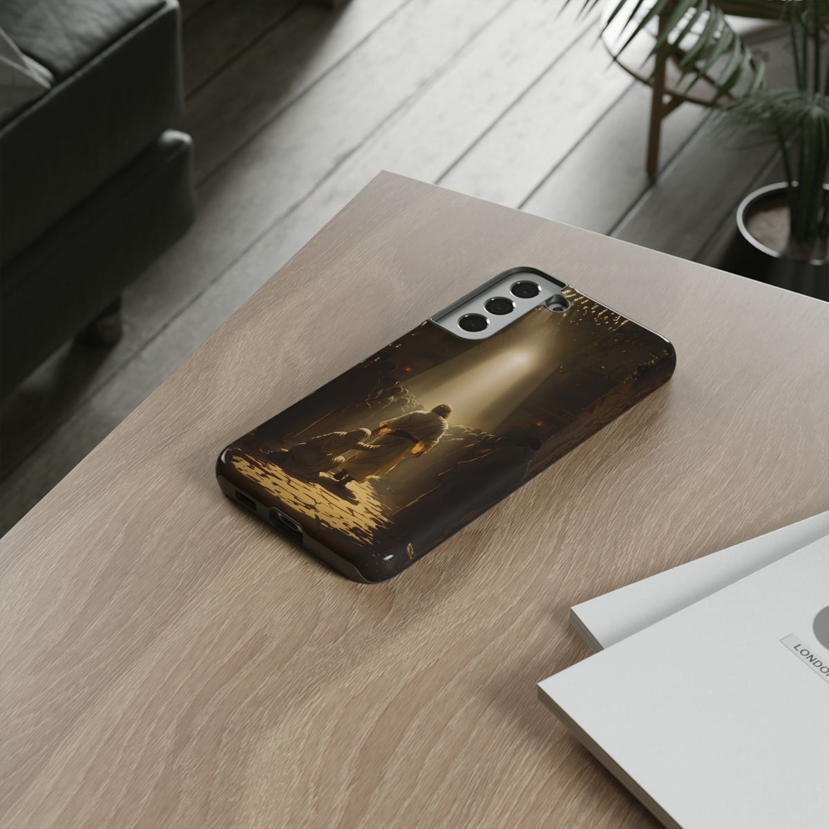 Christelijk telefoonhoesje Aangeraakt door geloof bruin mat