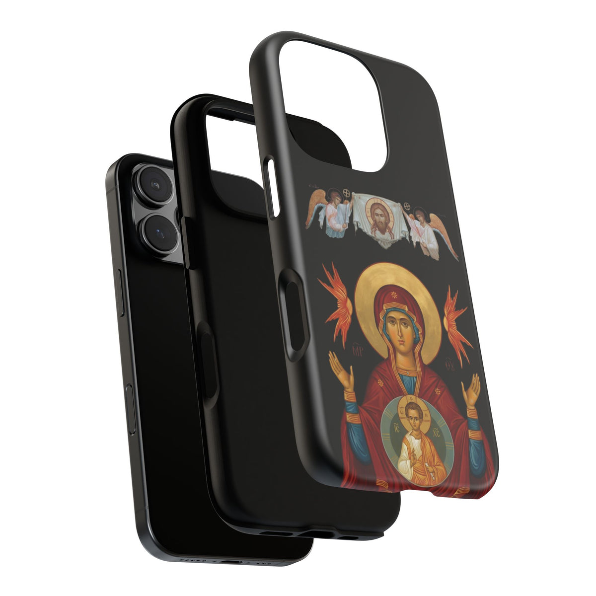 Christelijk telefoonhoesje De Heilige Maagd Maria zwart mat