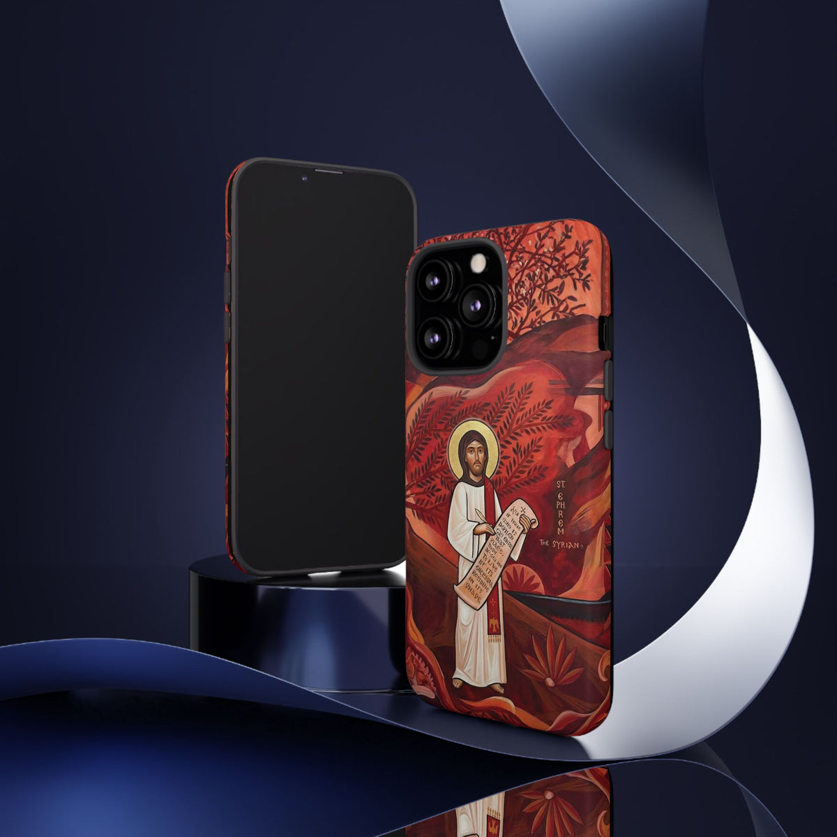 Christelijk telefoonhoesje Sint-Efrem de Syriër rood mat