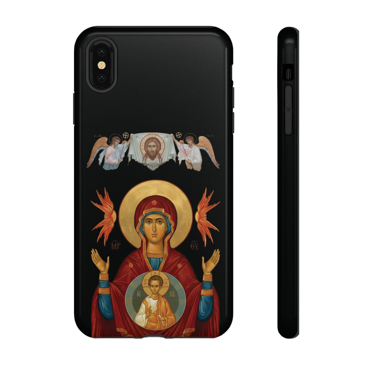 Christelijk telefoonhoesje De Heilige Maagd Maria zwart mat