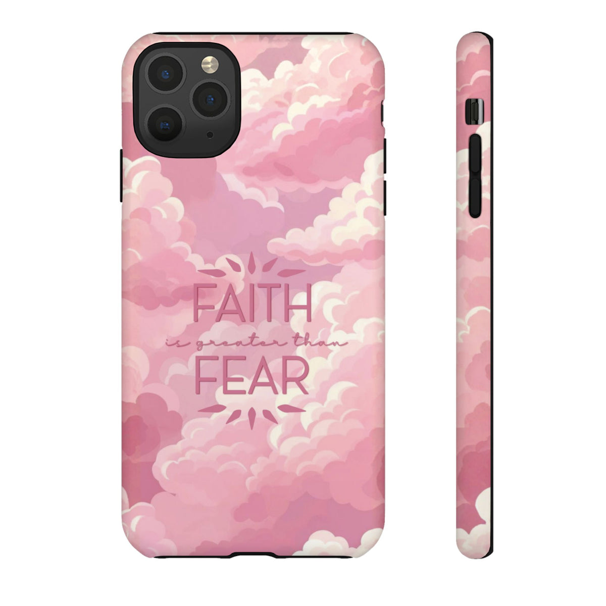 Christelijk telefoonhoesje Geloof is sterker dan angst roze mat
