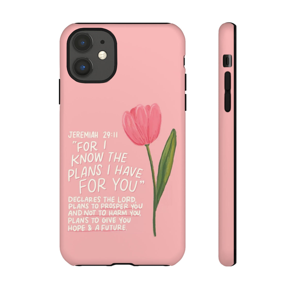 Christelijk telefoonhoesje Ik ken de plannen roze mat