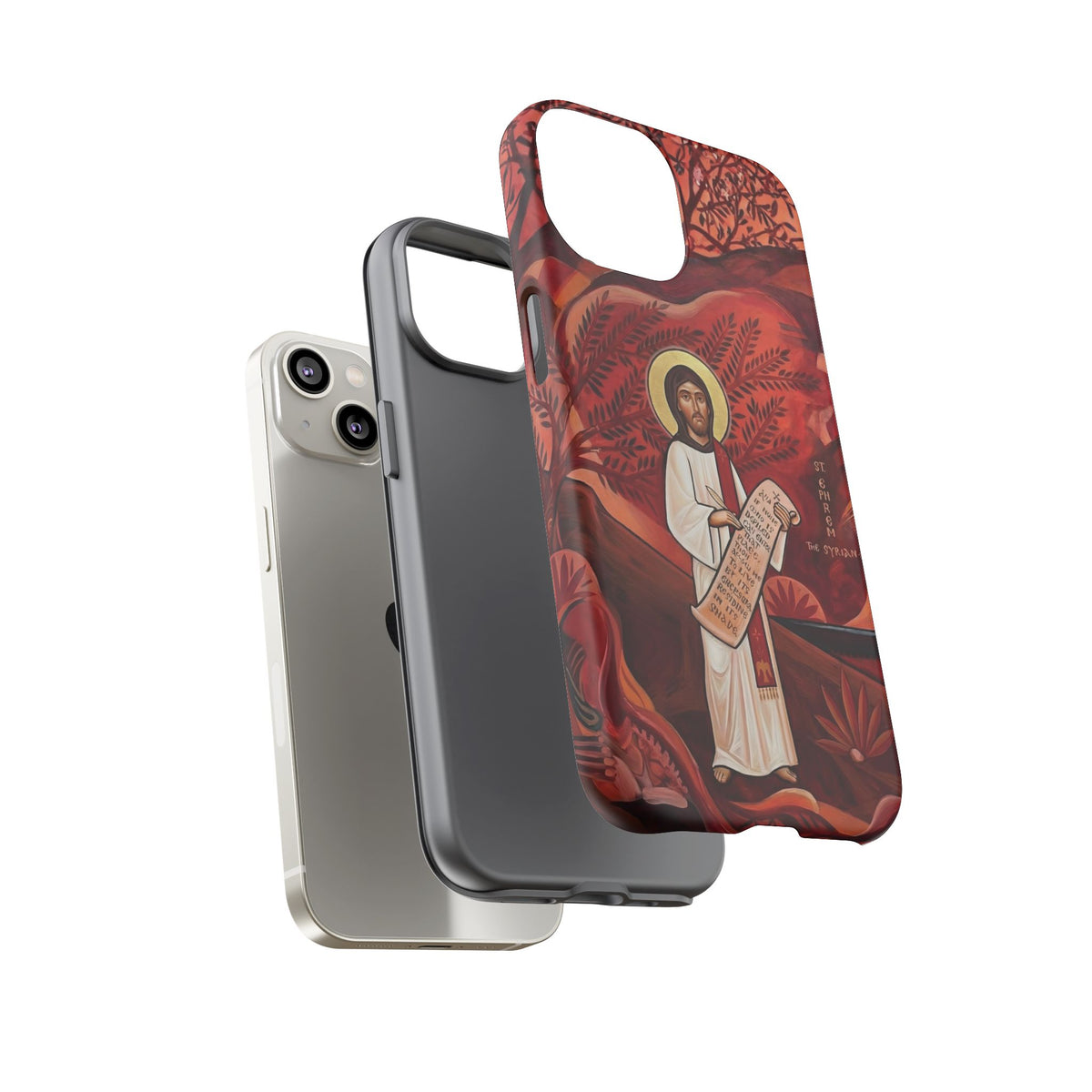 Christelijk telefoonhoesje Sint-Efrem de Syriër rood mat