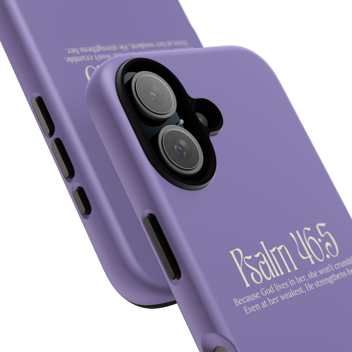 Christelijk telefoonhoesje God woont in haar lila mat