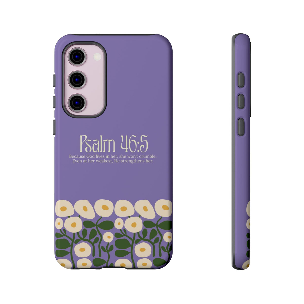Christelijk telefoonhoesje God woont in haar lila mat