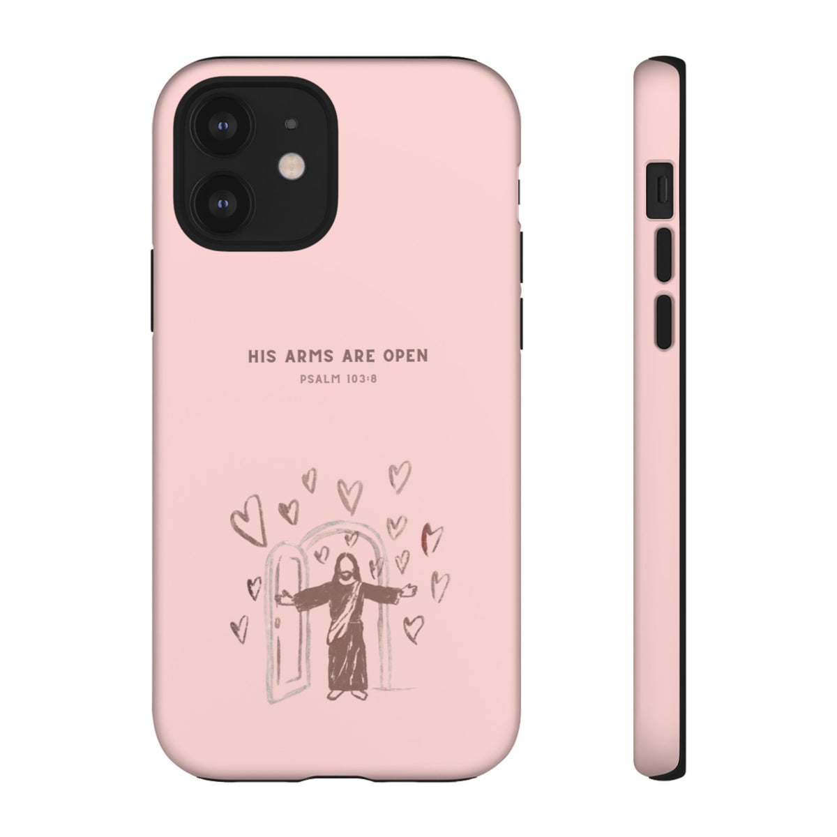 Christelijk telefoonhoesje Zijn armen staan open roze mat