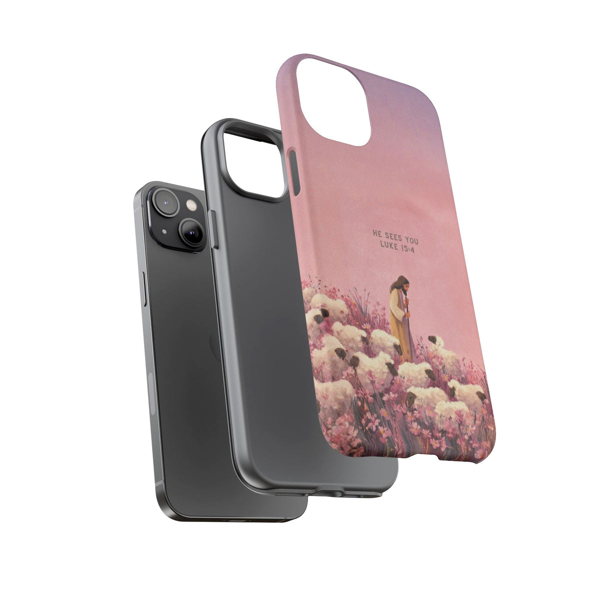 Christelijk telefoonhoesje Hij ziet jou roze mat