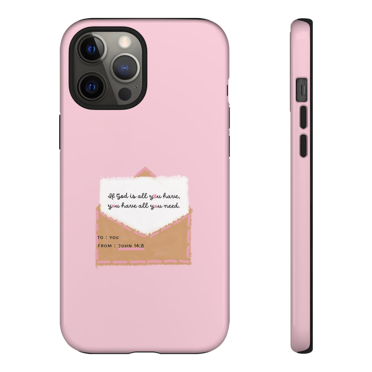 Christelijk telefoonhoesje God is alles wat je nodig hebt roze mat