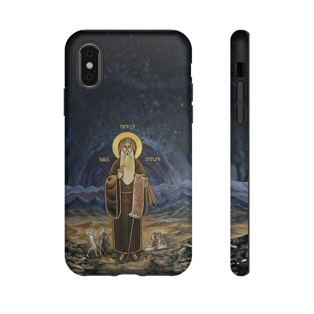 Christelijk telefoonhoesje Sint-Antonius de Grote donkerblauw mat
