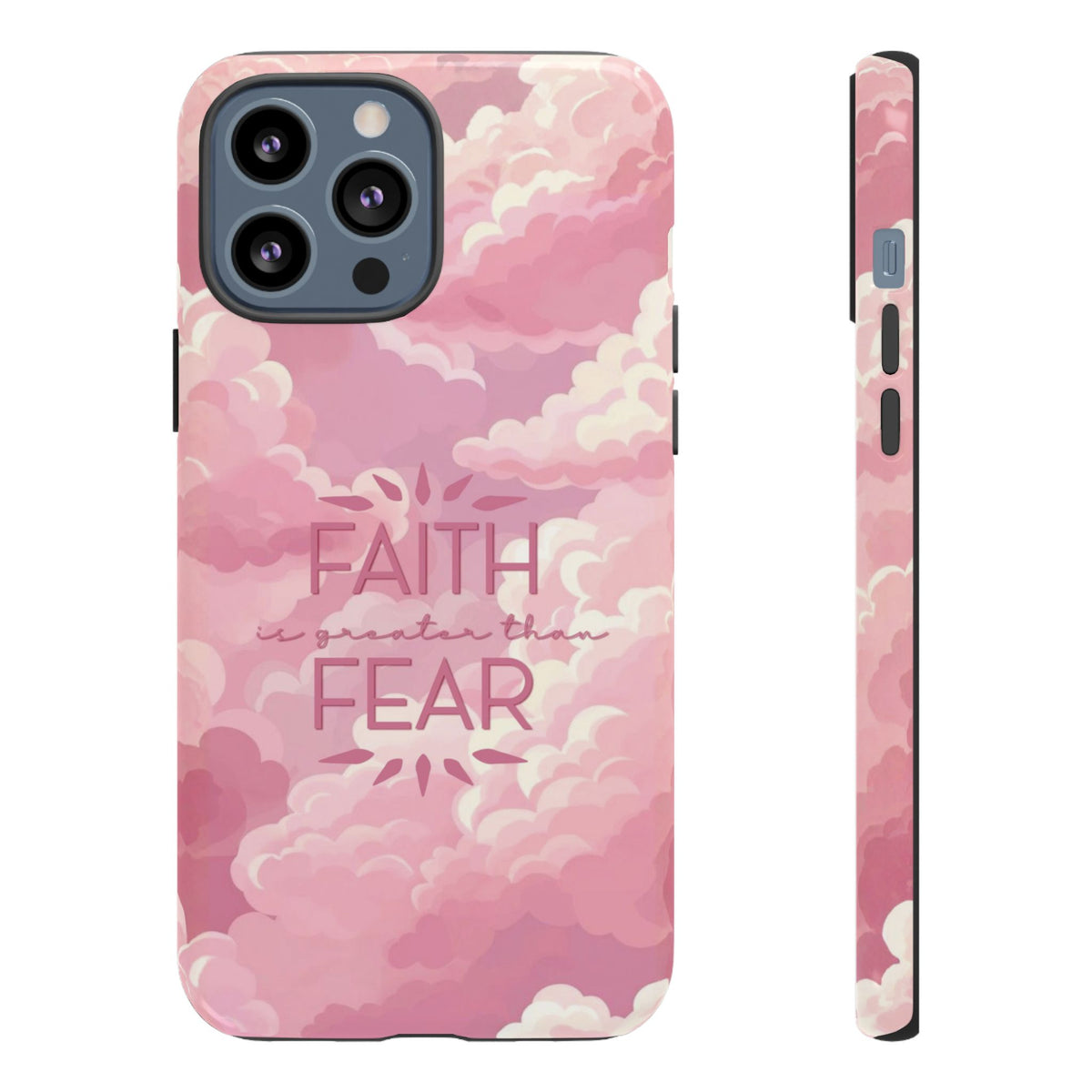 Christelijk telefoonhoesje Geloof is sterker dan angst roze mat