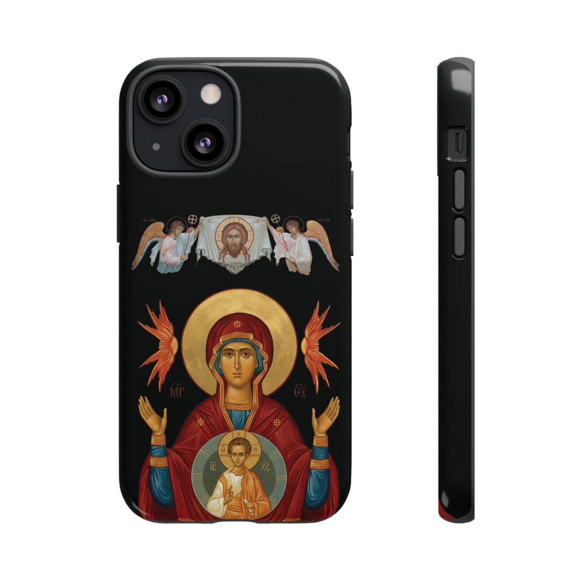 Christelijk telefoonhoesje De Heilige Maagd Maria zwart mat