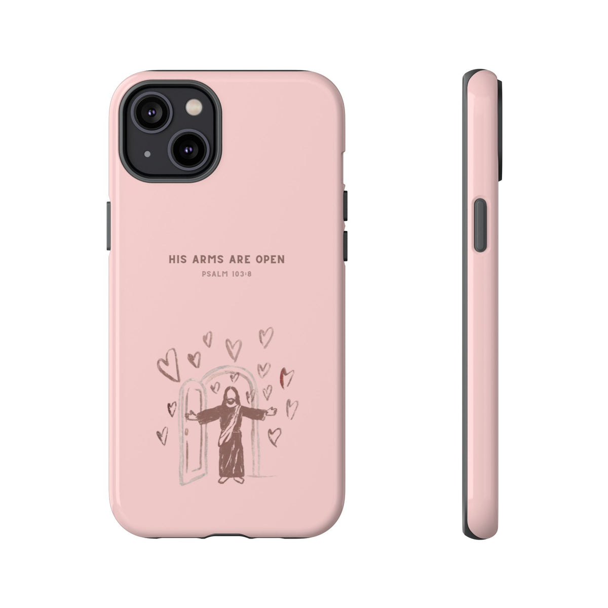 Christelijk telefoonhoesje Zijn armen staan open roze mat