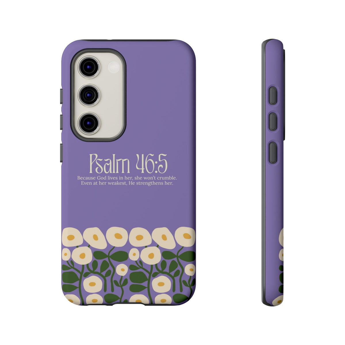Christelijk telefoonhoesje God woont in haar lila mat