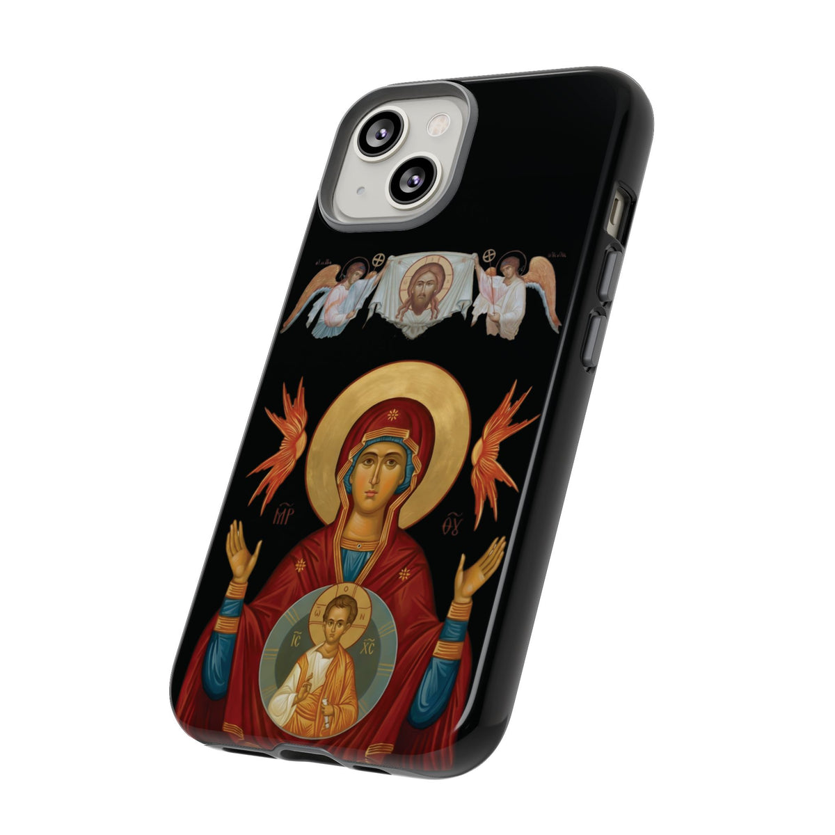 Christelijk telefoonhoesje De Heilige Maagd Maria zwart mat