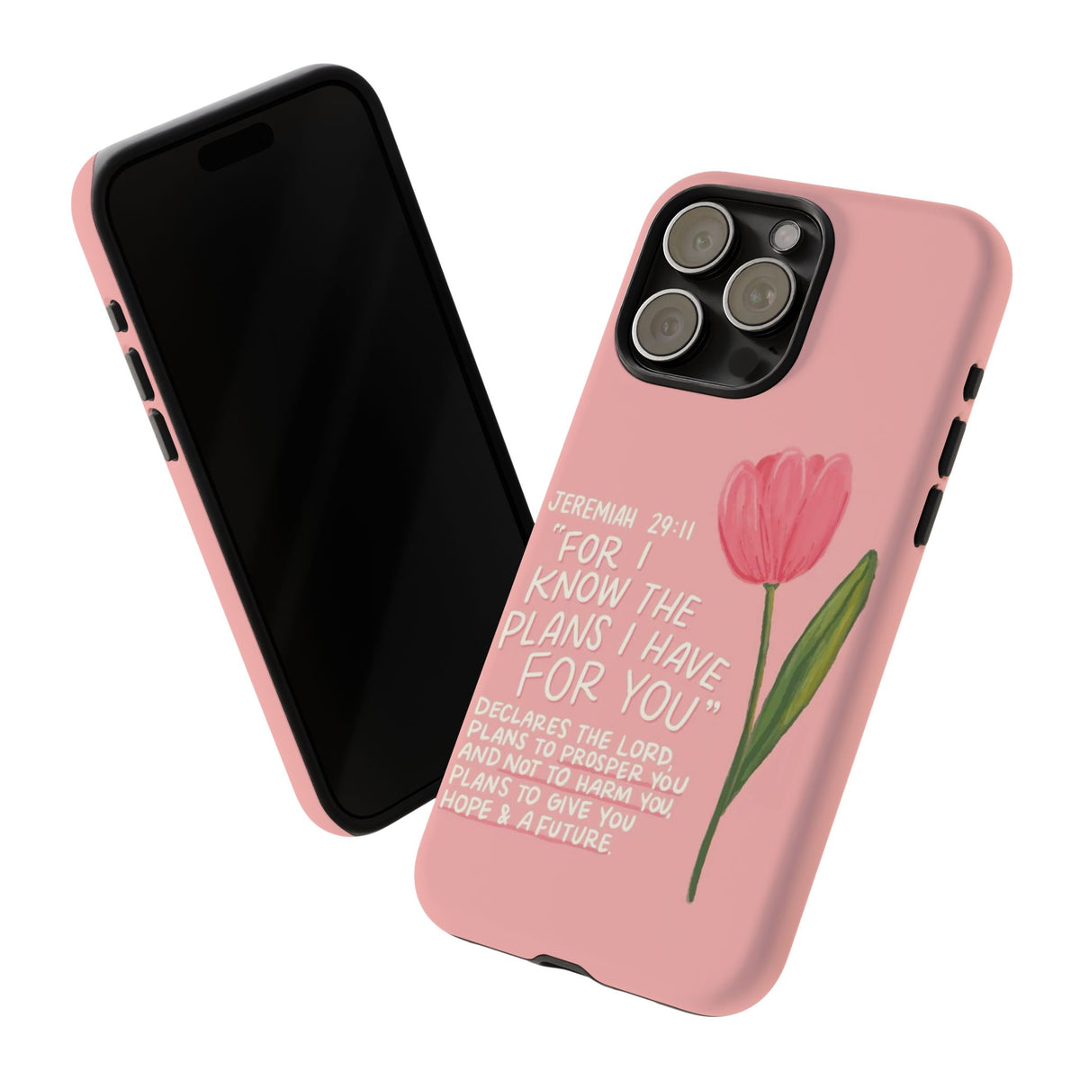 Christelijk telefoonhoesje Ik ken de plannen roze mat