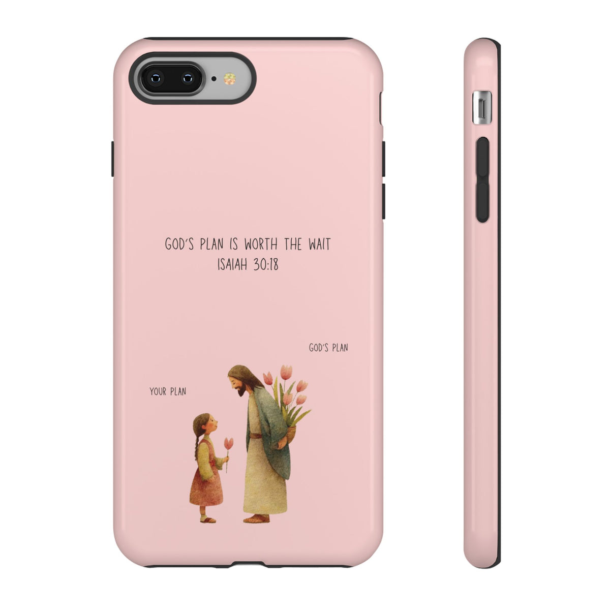 Christelijk telefoonhoesje Gods plan is beter roze mat