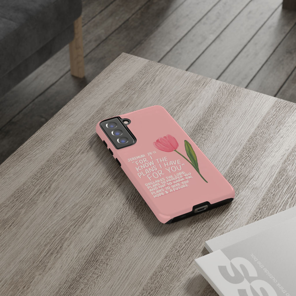 Christelijk telefoonhoesje Ik ken de plannen roze mat