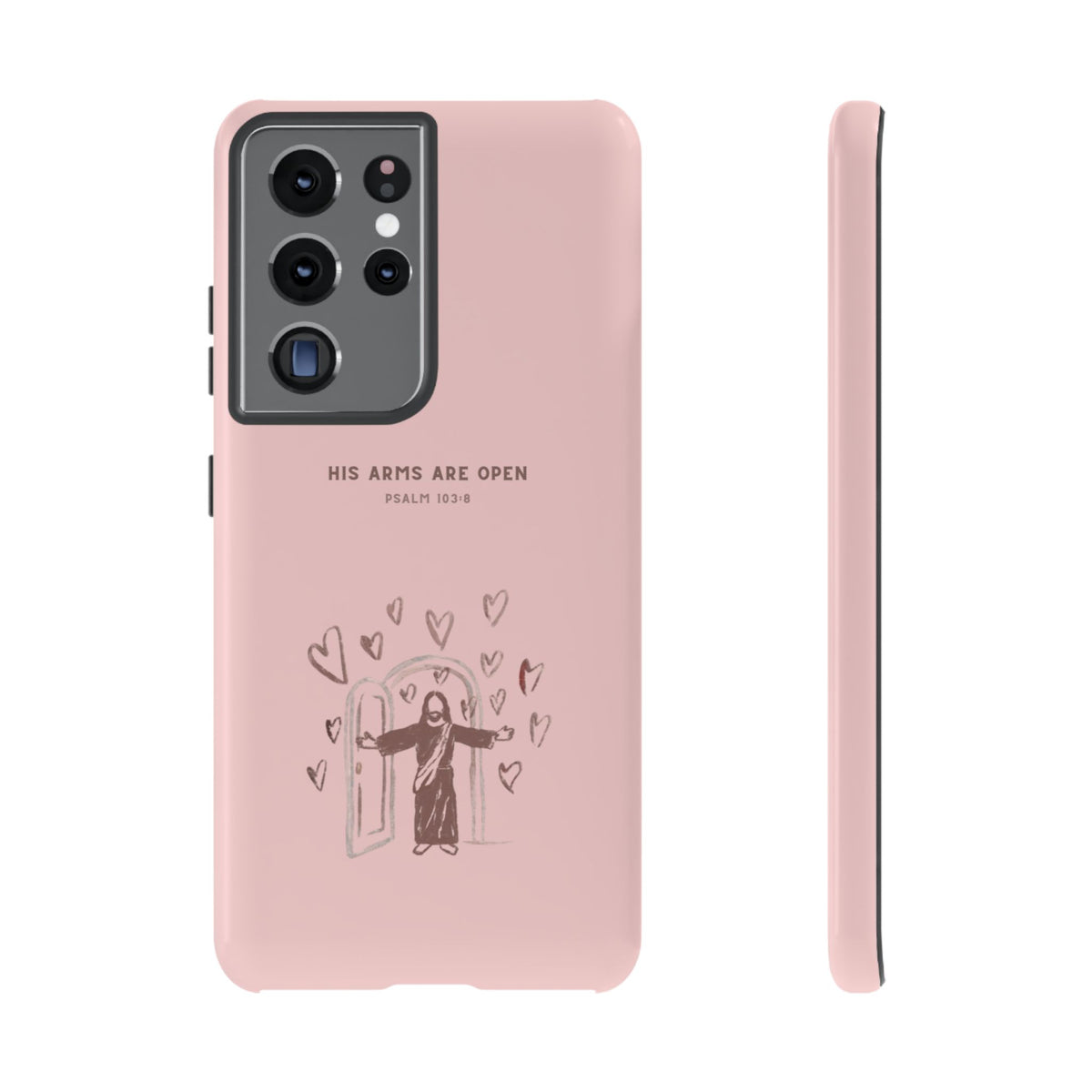 Christelijk telefoonhoesje Zijn armen staan open roze mat