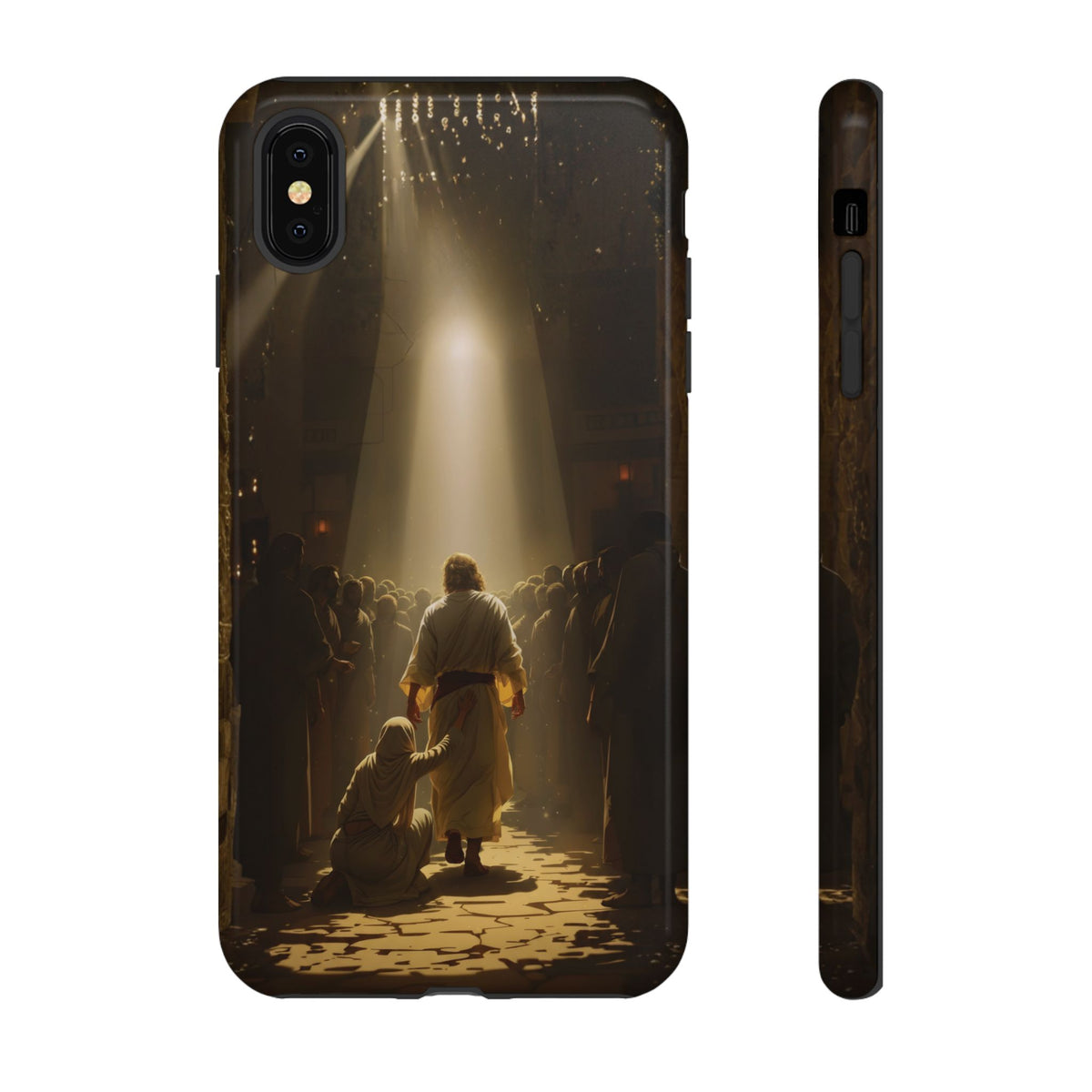 Christelijk telefoonhoesje Aangeraakt door geloof bruin mat