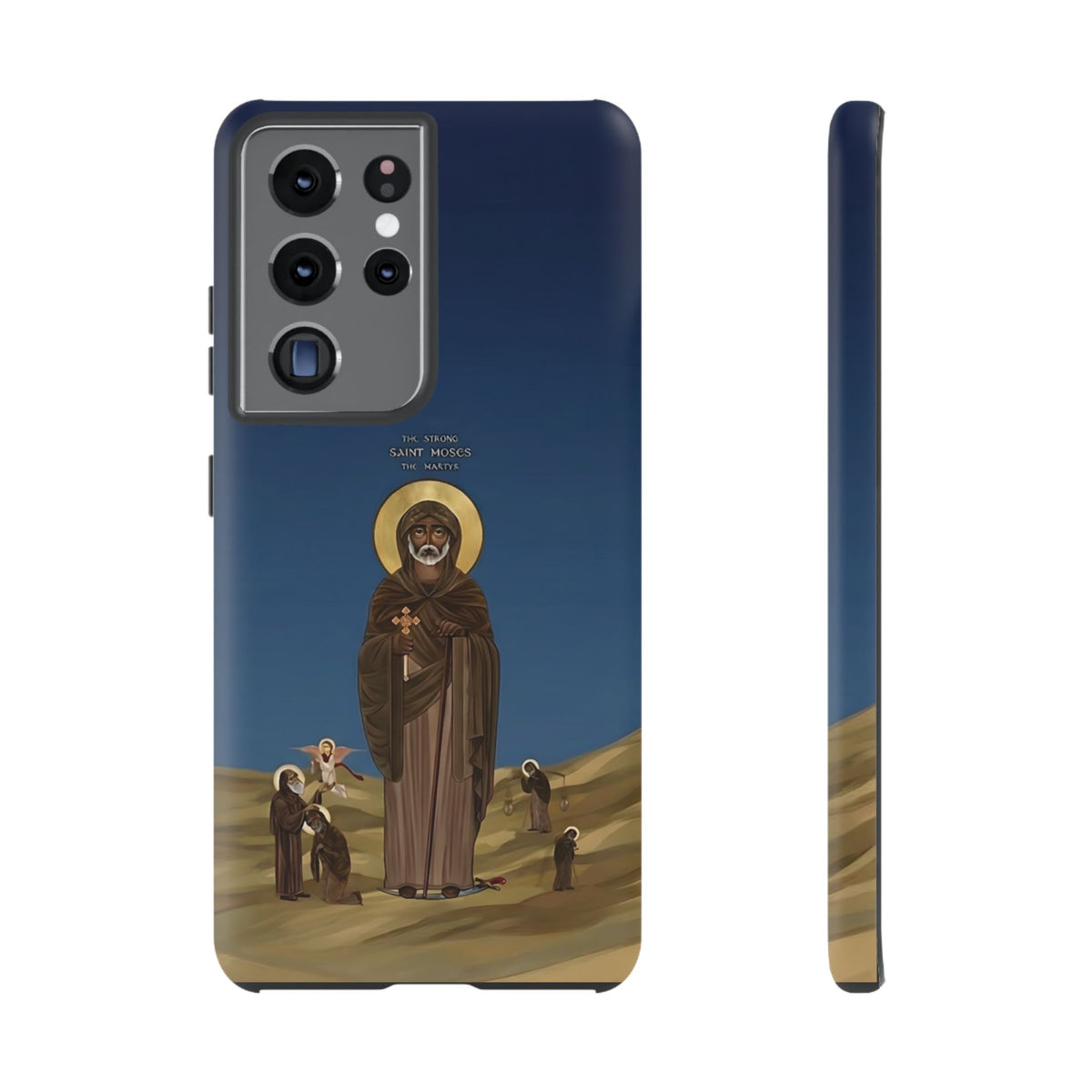 Christelijk telefoonhoesje Sint-Mozes de Sterke blauw mat