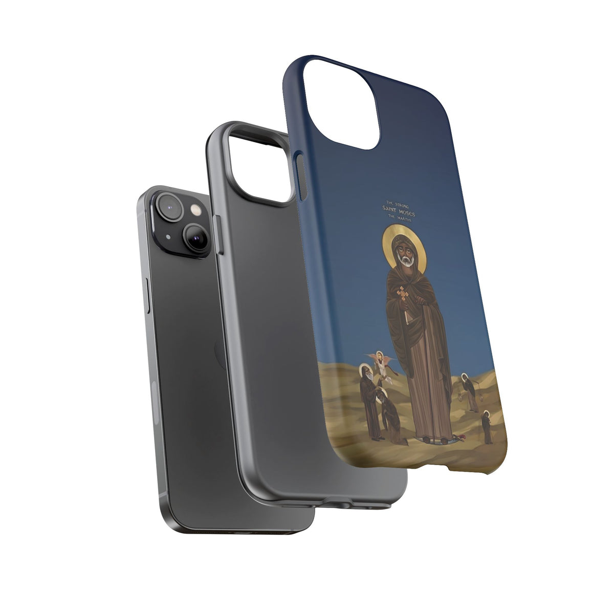Christelijk telefoonhoesje Sint-Mozes de Sterke blauw mat