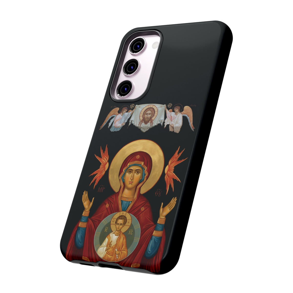 Christelijk telefoonhoesje De Heilige Maagd Maria zwart mat