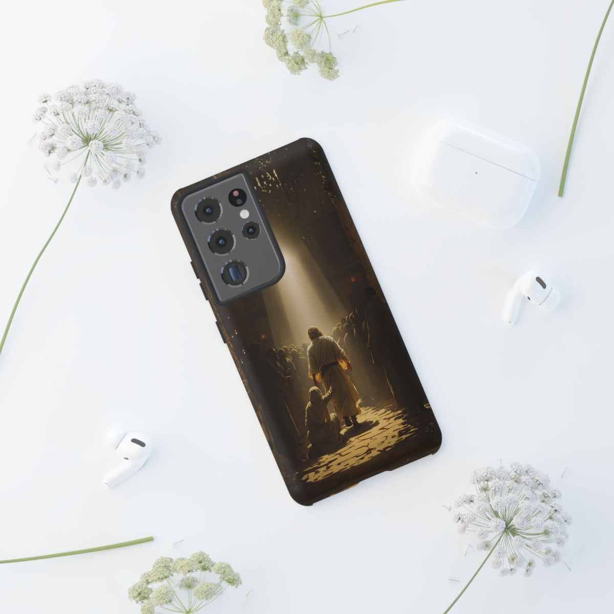 Christelijk telefoonhoesje Aangeraakt door geloof bruin mat