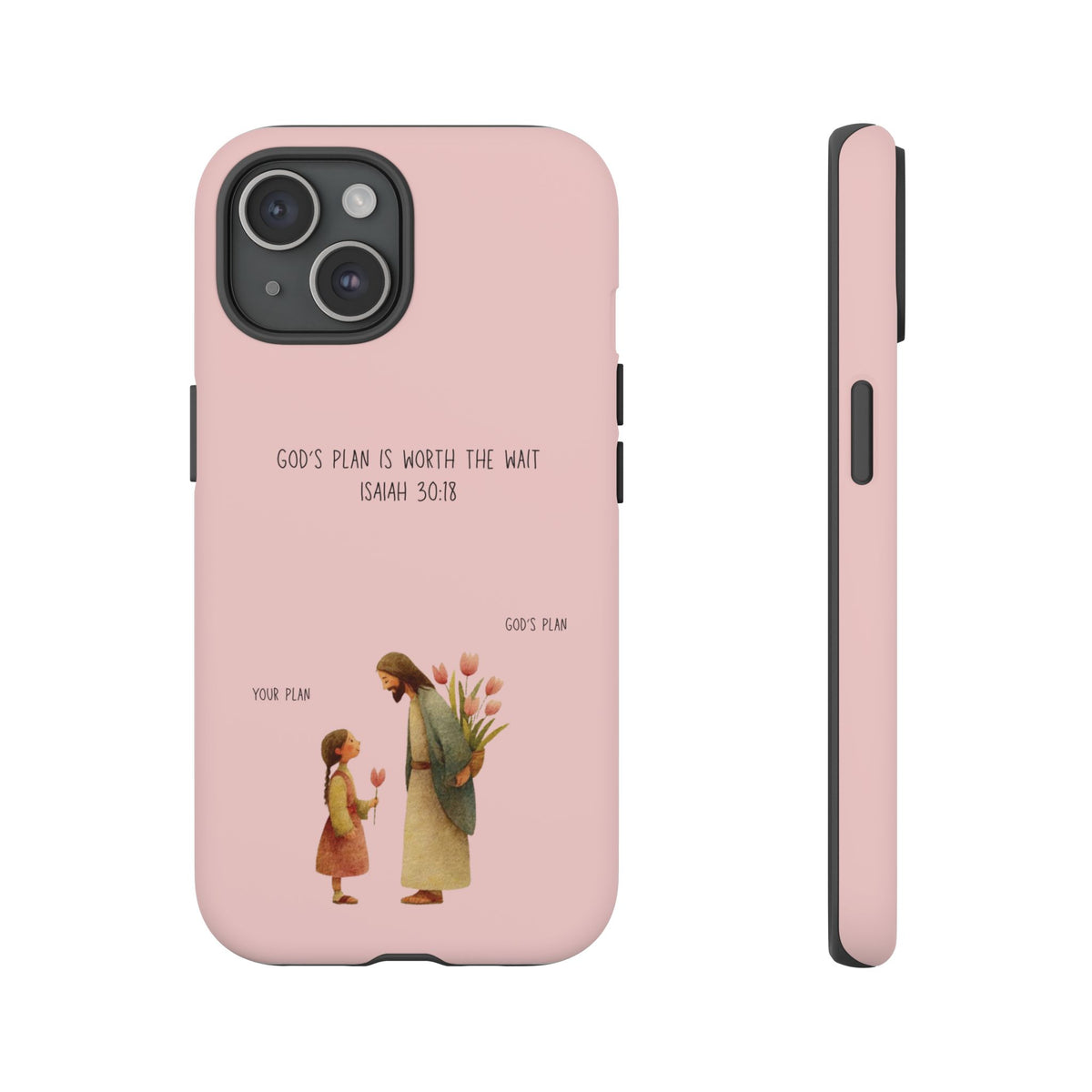 Christelijk telefoonhoesje Gods plan is beter roze mat