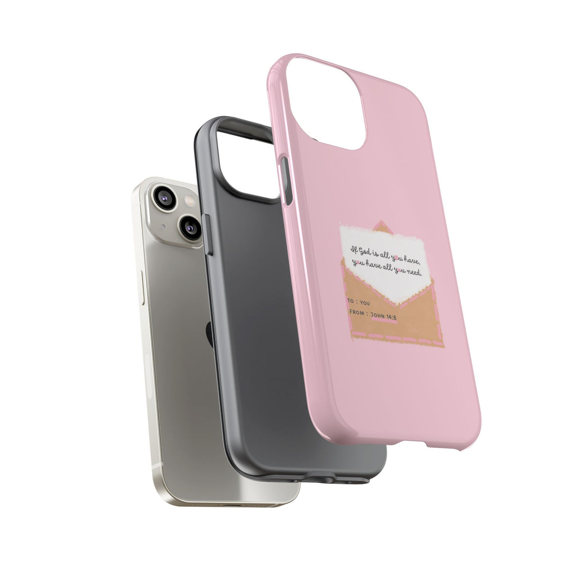 Christelijk telefoonhoesje God is alles wat je nodig hebt roze mat