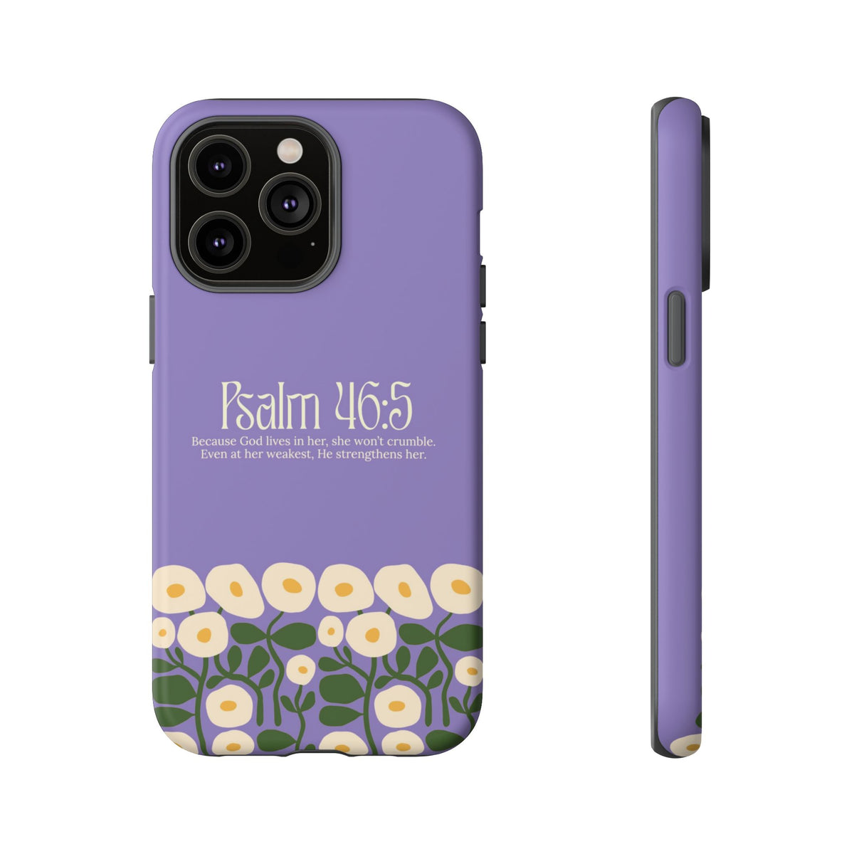 Christelijk telefoonhoesje God woont in haar lila mat