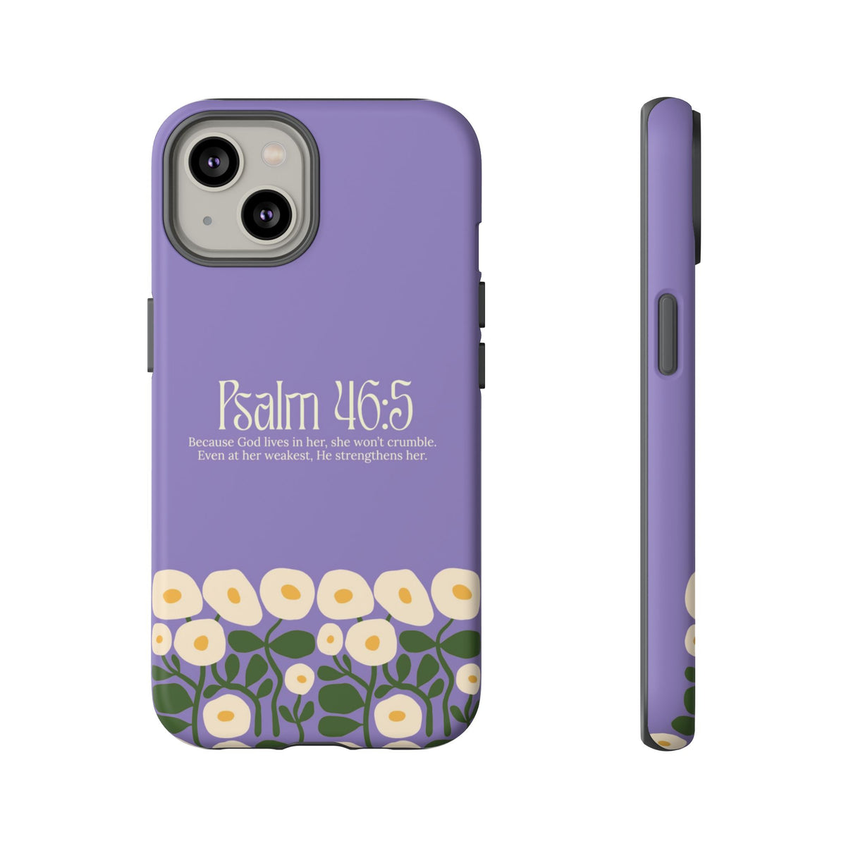 Christelijk telefoonhoesje God woont in haar lila mat