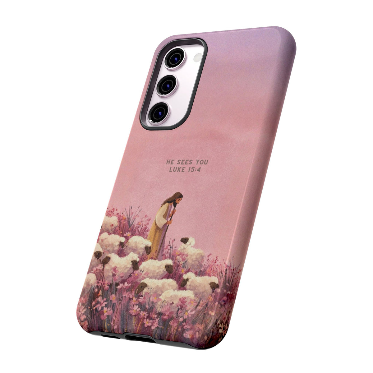 Christelijk telefoonhoesje Hij ziet jou roze mat