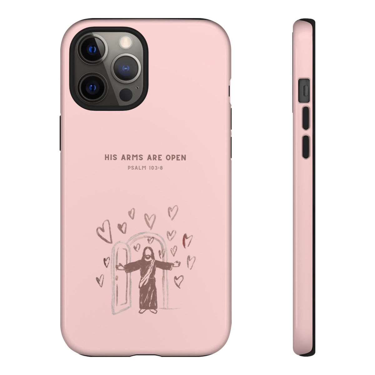 Christelijk telefoonhoesje Zijn armen staan open roze mat