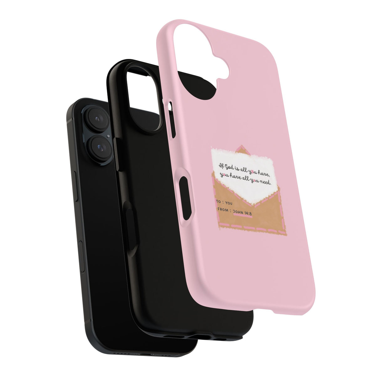 Christelijk telefoonhoesje God is alles wat je nodig hebt roze mat
