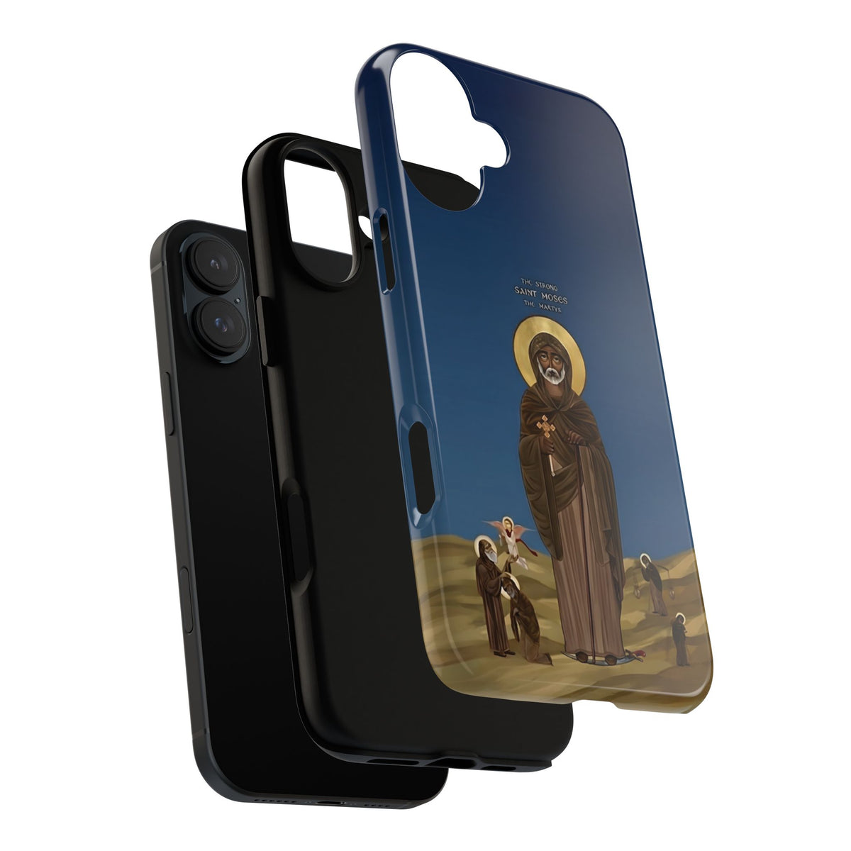 Christelijk telefoonhoesje Sint-Mozes de Sterke blauw mat