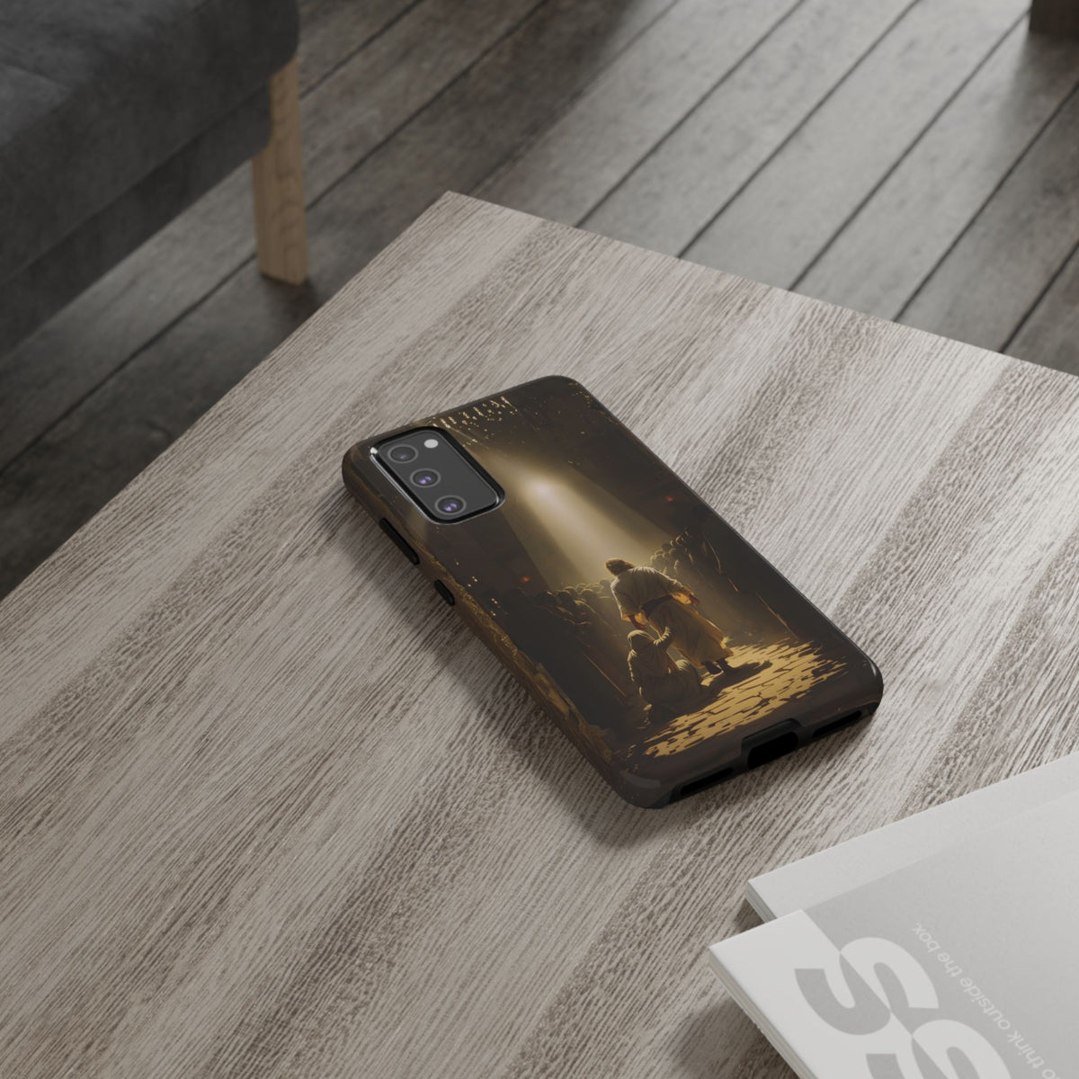 Christelijk telefoonhoesje Aangeraakt door geloof bruin mat