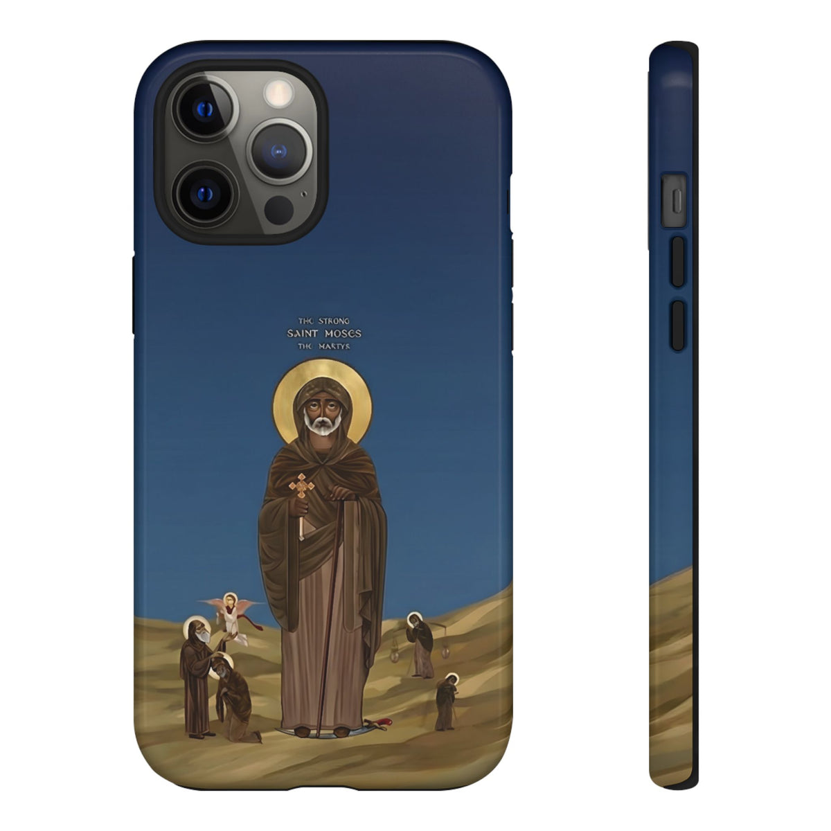 Christelijk telefoonhoesje Sint-Mozes de Sterke blauw mat