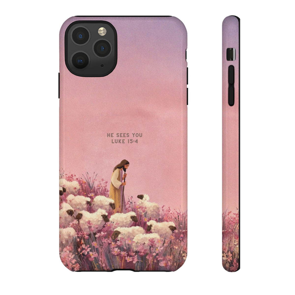 Christelijk telefoonhoesje Hij ziet jou roze mat
