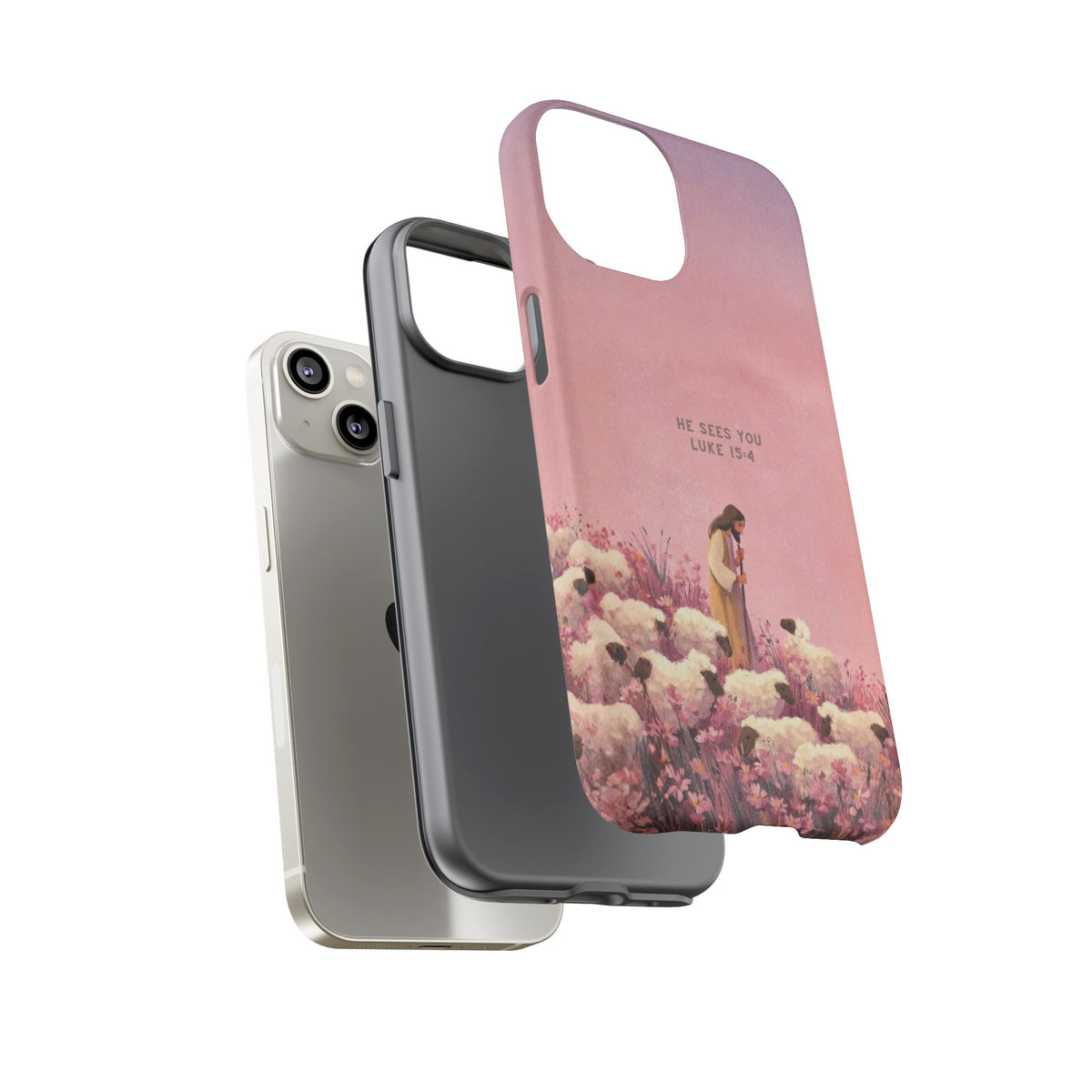 Christelijk telefoonhoesje Hij ziet jou roze mat