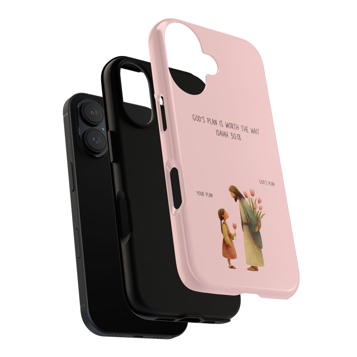 Christelijk telefoonhoesje Gods plan is beter roze mat