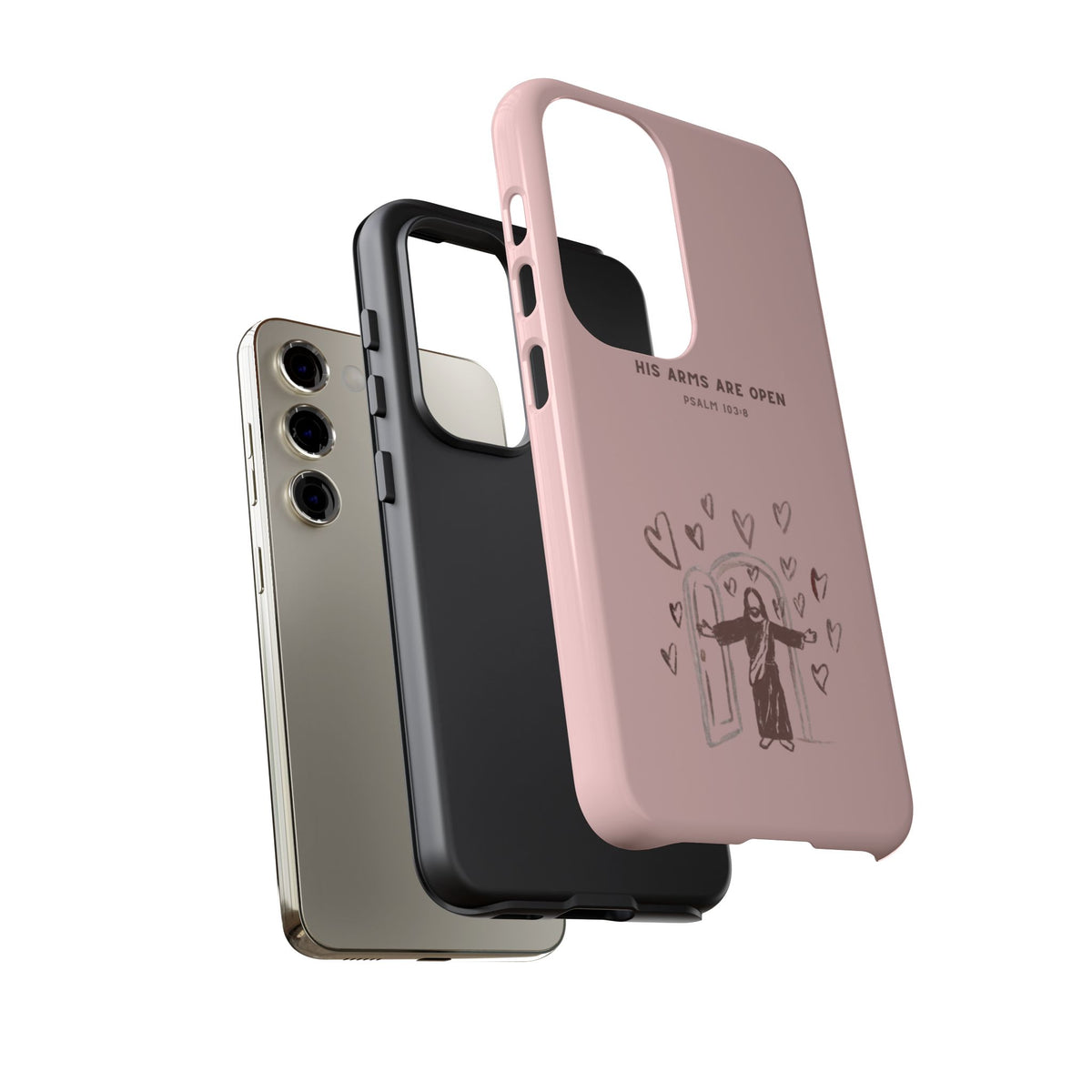 Christelijk telefoonhoesje Zijn armen staan open roze mat