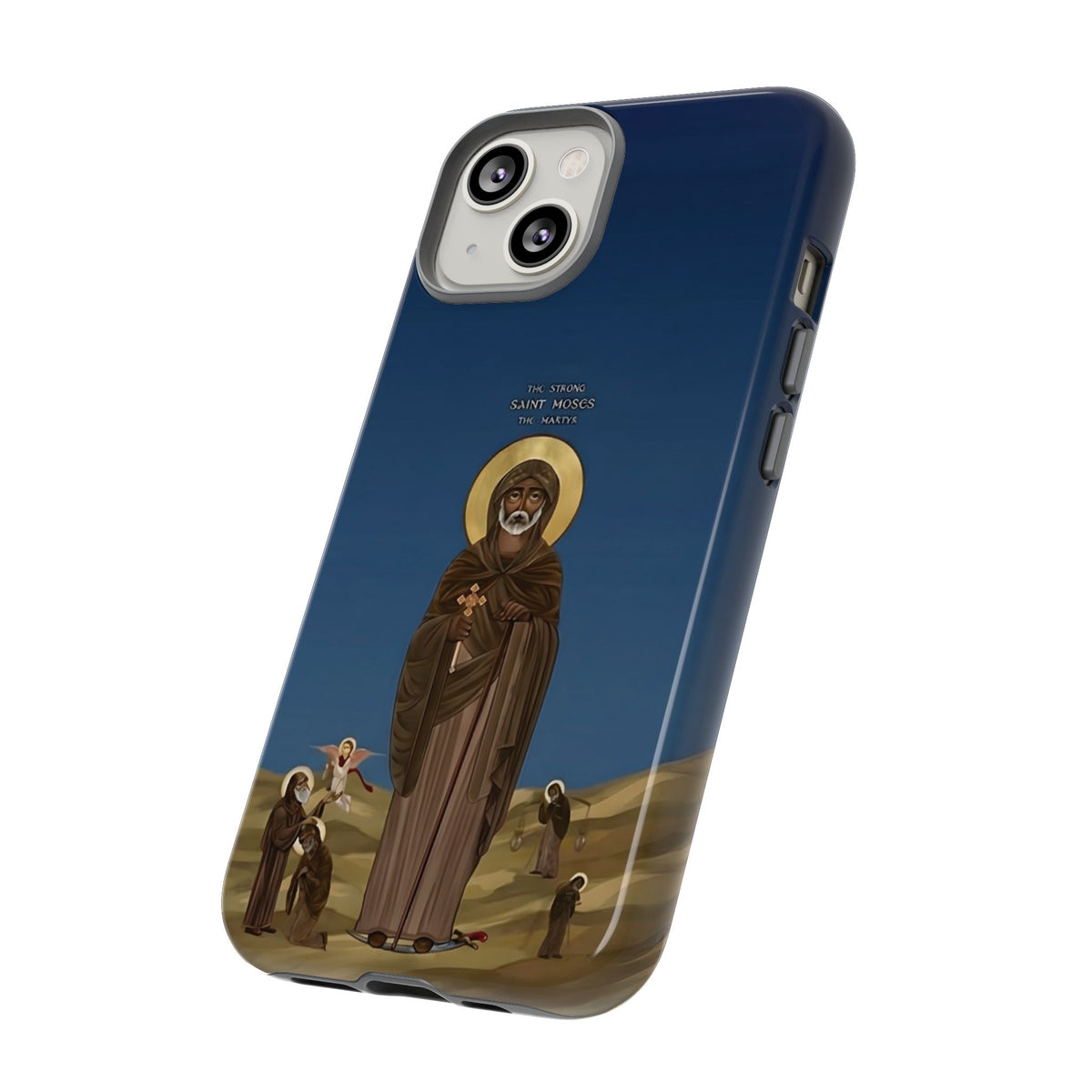 Christelijk telefoonhoesje Sint-Mozes de Sterke blauw mat